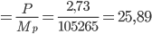 =\frac{P}{M_{p}}=\frac{2,73}{105265}=25,89